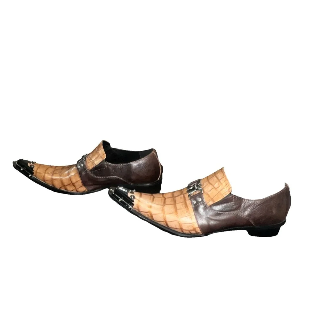 18/CoogerLove Men's 10.5 Leather Croc Monk Strap Slip-On Dress Shoes Pointed Toe